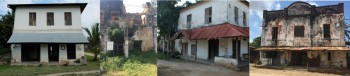 Pangarithi, Jengo la CCM 1910, Majengo yaliyokuwa yakitumika kama viwanda Pangani na Jengo la sinema la Regal yakionesha mtazamo mbalimbali wa maisha ya Pangani. The Pangarithi, the CCM 1910 building, the Old Pangani Industries building, and the Regal Cinemas each show a different perspective on life in Pangani. (Photo: L. Meghan Dennis)